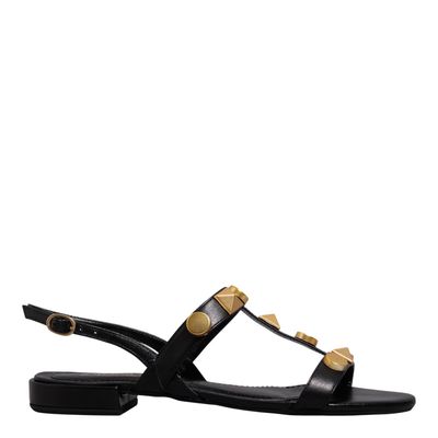 Rasteira Couro Vegetal Preto Tachas