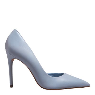 Scarpin Couro Azul Água Bico Fino Salto Alto
