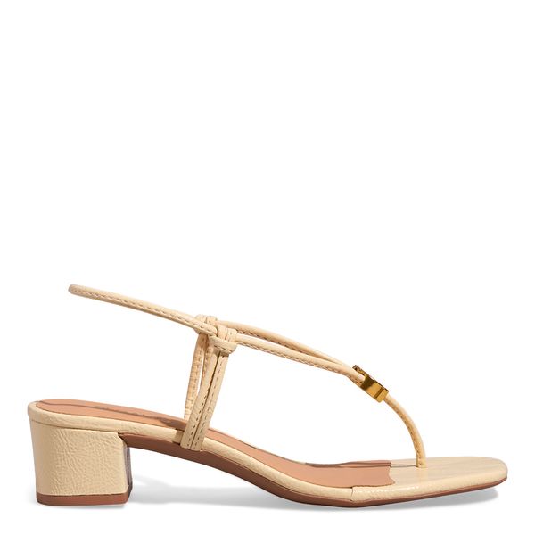 Sandália Verniz Salto Grosso Baixo Bege