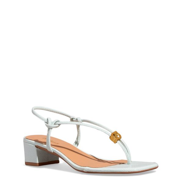 Sandália Verniz Salto Grosso Baixo Azul