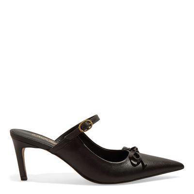 Mule Laço Couro Bico Fino Preto