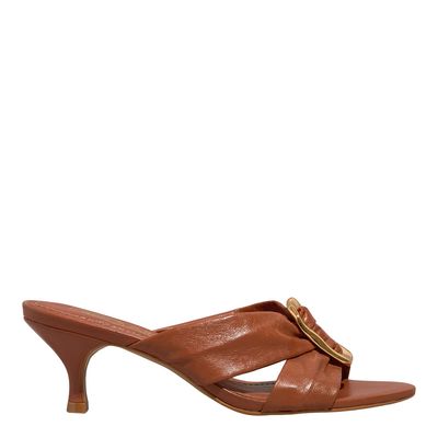 Mule Couro Soft Salto Fino Baixo Marrom Castanho