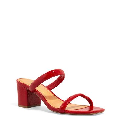 Mule Verniz Bico Quadrado Salto Grosso Vermelho