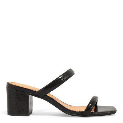 Mule Verniz Bico Quadrado Salto Grosso Preta