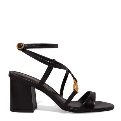 Sandália Seta Couro Torino Salto Grosso Preta