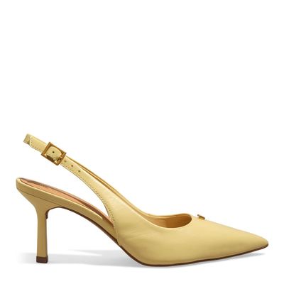 Scarpin Slingback Couro Pelica Salto Fino Amarelo