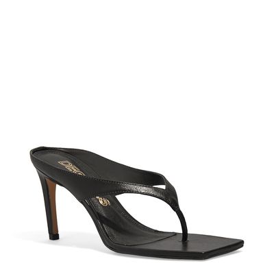 Mule Couro Salto Alto Fino Preto