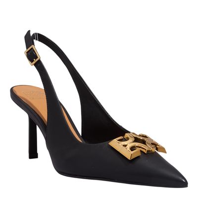 Scarpin Couro Pelica Monograma Preto Bico Fino