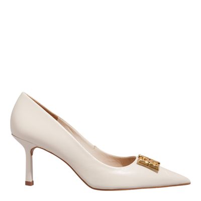 Scarpin Couro Pelica Off White Monograma Bico Fino