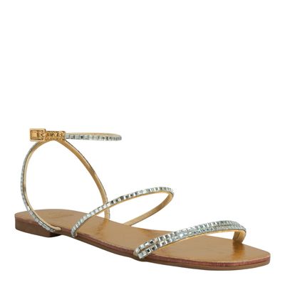 Rasteira Reflexo Dourada Metalizada Strass Bico Quadrado