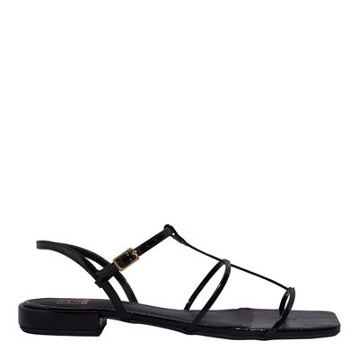 Rasteira Verniz Preta Bico Quadrado