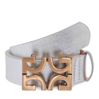 Cinto Monograma Couro Crystal Metalizado Prata