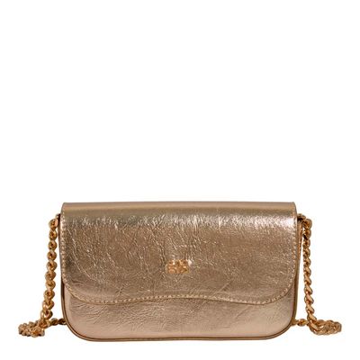 Bolsa Pequena Napa Serena Dourado Metalizado Alça Transversal