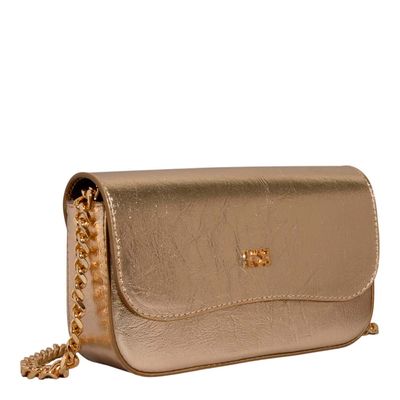 Bolsa Pequena Napa Serena Dourado Metalizado Alça Transversal