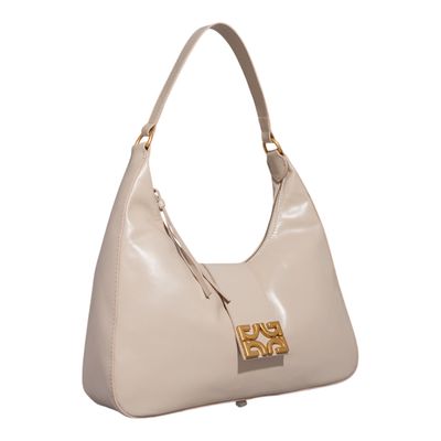 Bolsa Meia Lua Couro Torino Off White Alça De Ombro