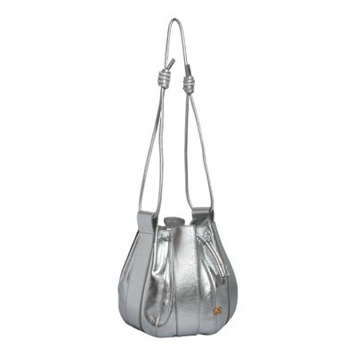 Bolsa Bucket Pequena Napa Metalizada Prata Alça Transversal
