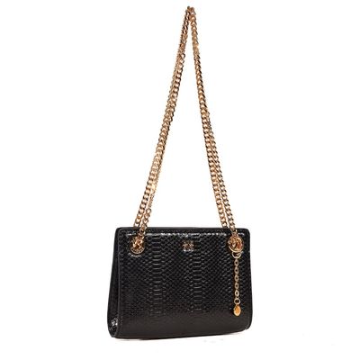 Bolsa Pequena Cobra Pu Preta Alça Corrente