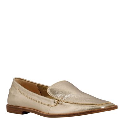 Mocassim Napa Serena Metalizado Dourado Bico Quadrado