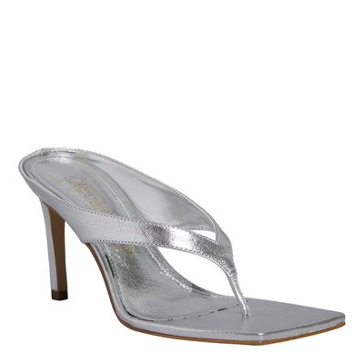 Mule De Dedo Napa Serena Metalizada Prata Salto Alto Fino
