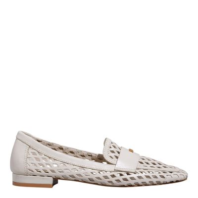 Mocassim Couro Vazado Losango Off White Bico Quadrado