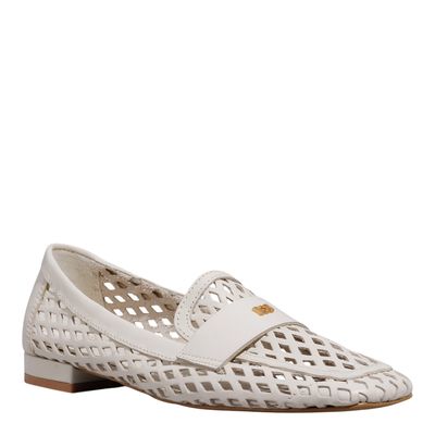 Mocassim Couro Vazado Losango Off White Bico Quadrado