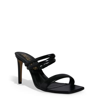 Mule Couro Crystal Preto Salto Alto Fino