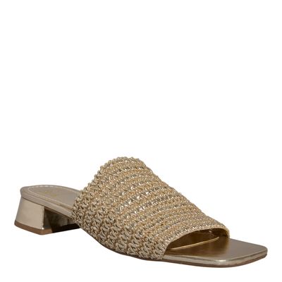 Mule Tramado Dourado Salto Bloco