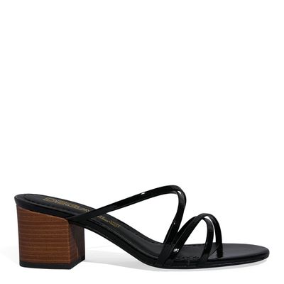 Mule Verniz Glossy Preto Salto Bloco