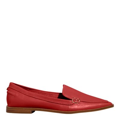 Mocassim Couro Soft Vegetal Vermelho Bico Quadrado