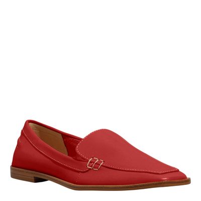 Mocassim Couro Soft Vegetal Vermelho Bico Quadrado