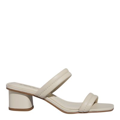 Mule Couro Salto Baixo Off White Pespontos