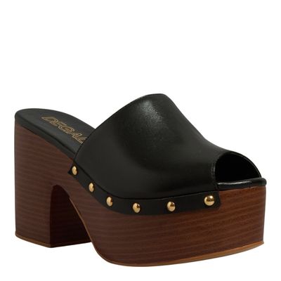 Mule Tamanco Meia Pata Couro Vegetal Preto Salto Grosso