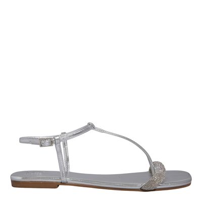 Rasteira Floater Prata Metalizada Brilho Strass