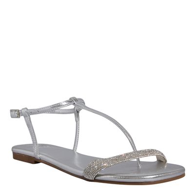 Rasteira Floater Prata Metalizada Brilho Strass