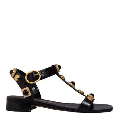 Sandália Rasteira Couro Vegetal Preto Tachas