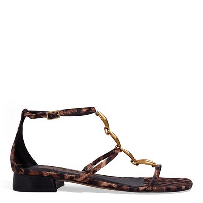 Rasteira Corrente Tecido Animal Print Onça