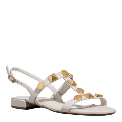 Rasteira Couro Vegetal Off White Tachas