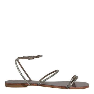 Rasteira Reflexo Metalizado Cinza Pewter Strass Bico Quadrado