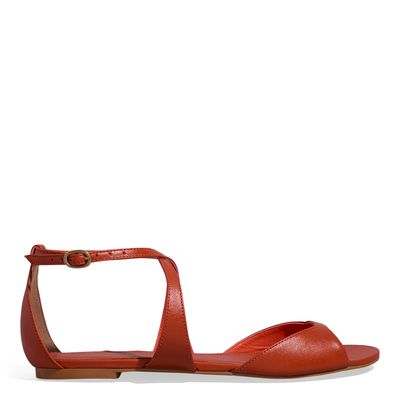 Rasteira Couro Vegetal Vermelha