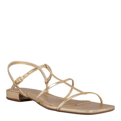 Rasteira Napa Serena Metalizada Dourada Bico Quadrado