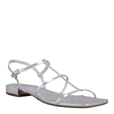 Rasteira Napa Serena Metalizada Prata Bico Quadrado