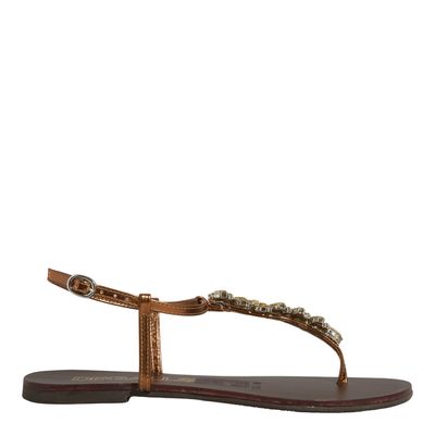 Rasteira Pedraria Reflexo Metalizada Bronze