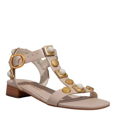 Sandália Rasteira Couro Vegetal Off White Tachas