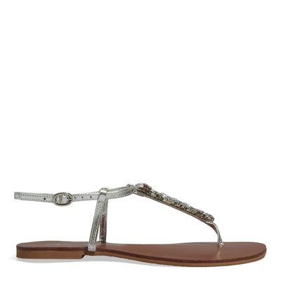 Rasteira Pedraria Reflexo Metalizada Prata Pewter