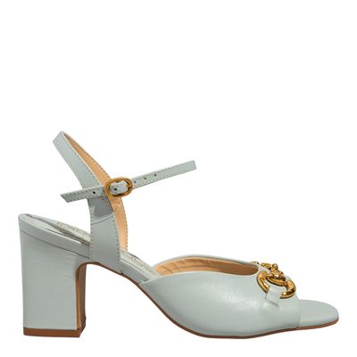 Sandália Couro Soft Salto Grosso Azul Água