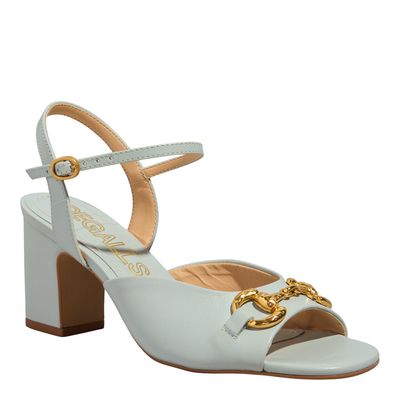 Sandália Couro Soft Salto Grosso Azul Água