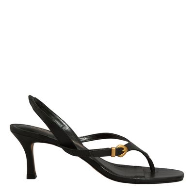 Sandália De Dedo Couro Vegetal Preto Salto Fino