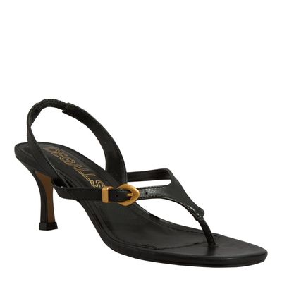 Sandália De Dedo Couro Vegetal Preto Salto Fino