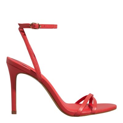Sandalia Couro Pelica Vermelha Bico Fino Salto Alto