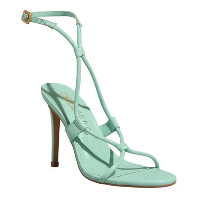 Sandália Soft Vegetal Verde Turquesa Salto Alto Fino